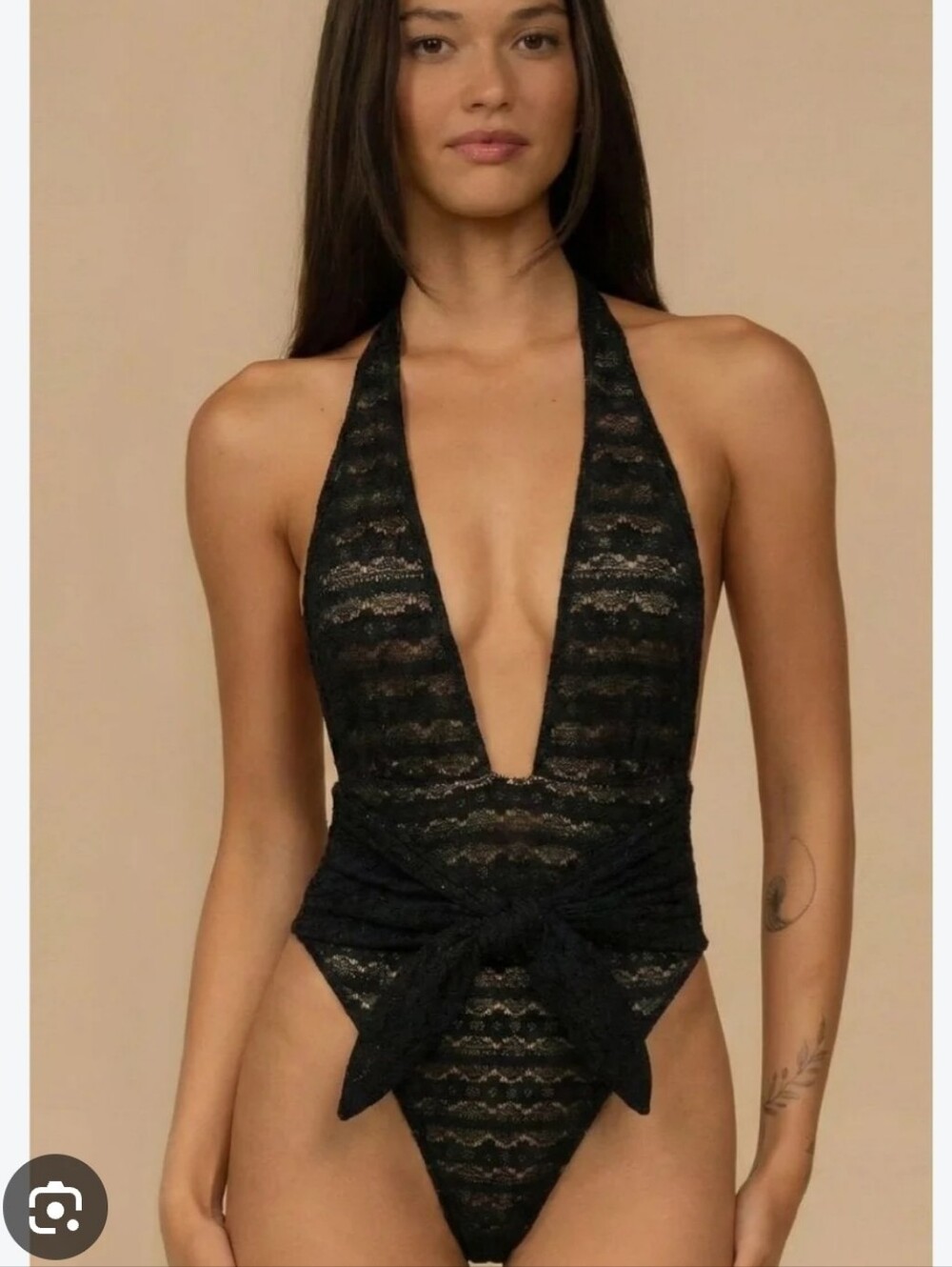 New!Montce Black Daisy Lace Tropez Tie Up One Piece